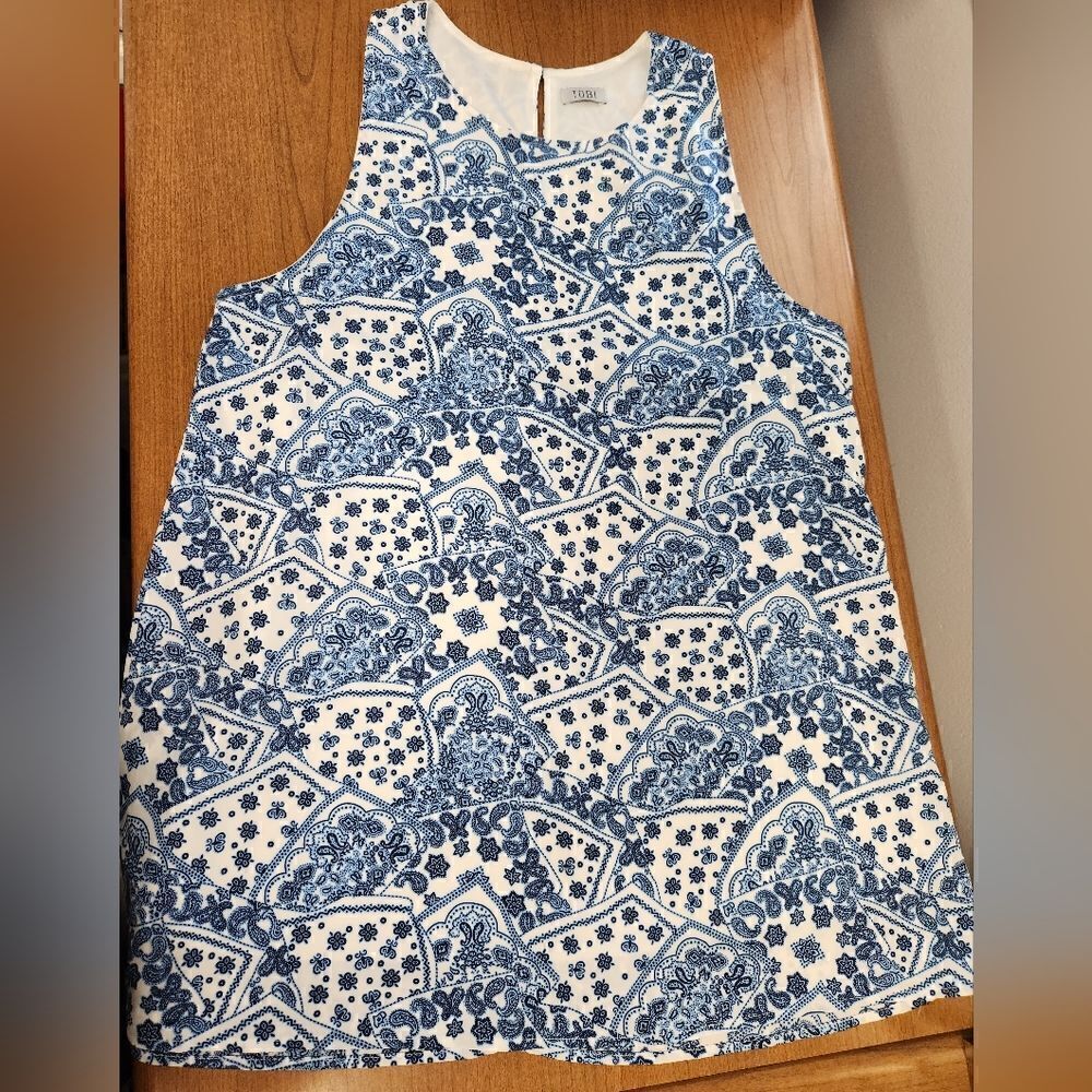 Tobi Blue and White Sleeveless Dress Medium